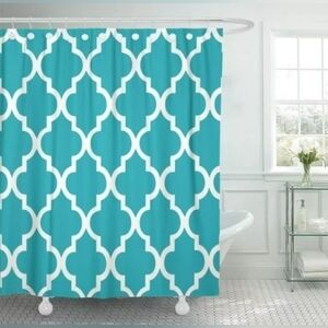 JYSK Teal Moroccan Quatrefoil Shower Curtain 71x71 Modern Bathroom Decor NWT